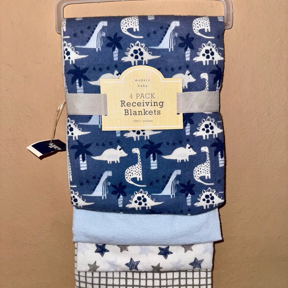 Blue Dinosaur Receiving Blankets - 4 Pack